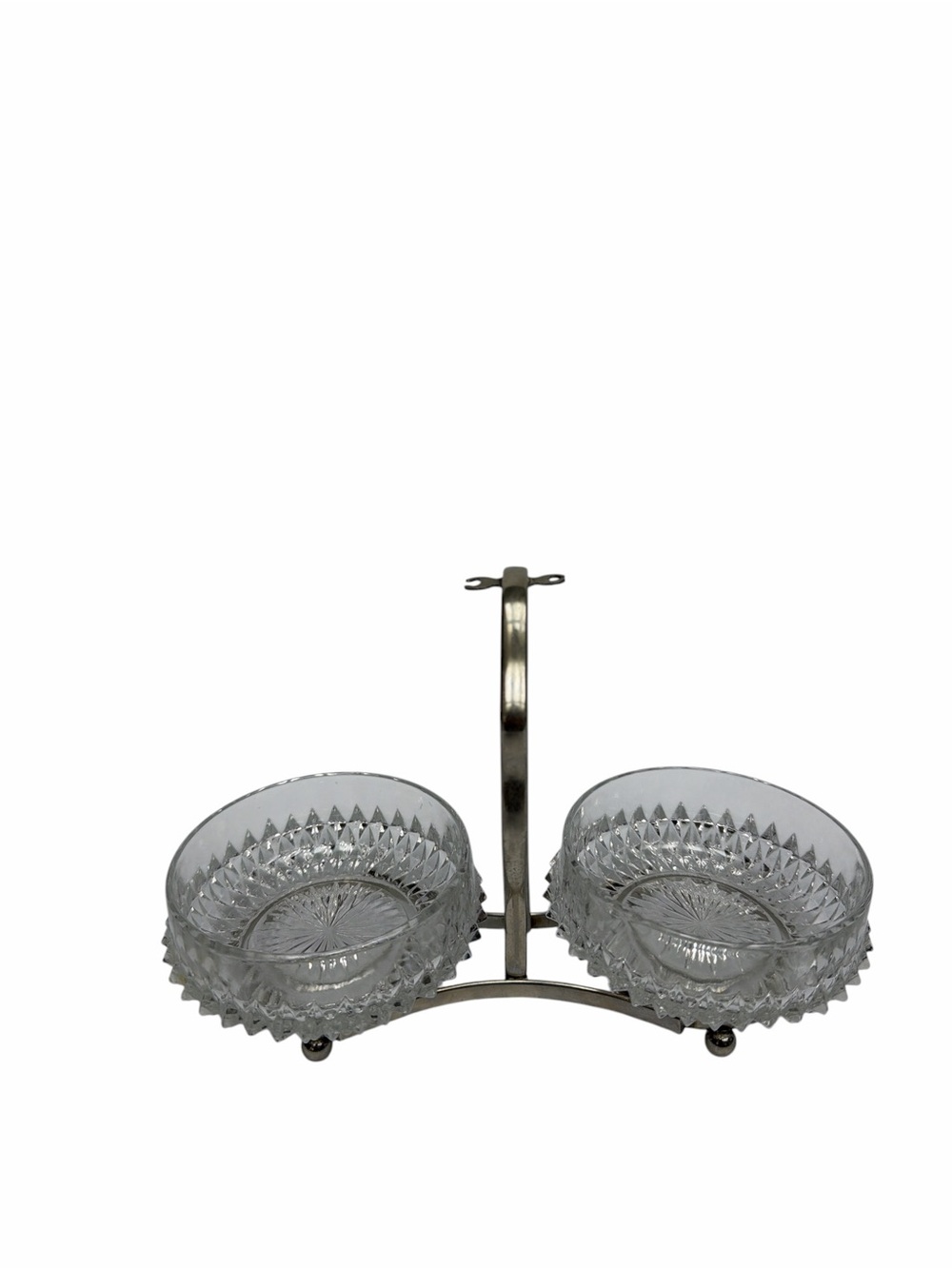 Vintage Clear Glass Double Serving Dish with Silver Stand
